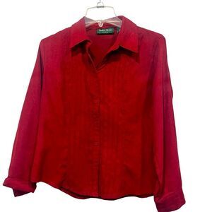 Lemon Grass Studio red long sleeve suede textured fabric shirt polyester size PL